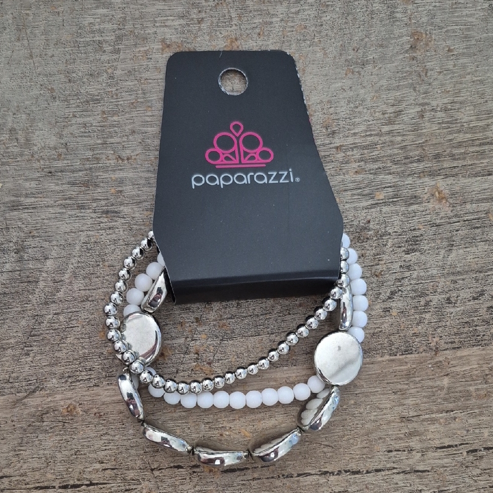 Paparazzi Silver and White Multi-Strand Bracelet